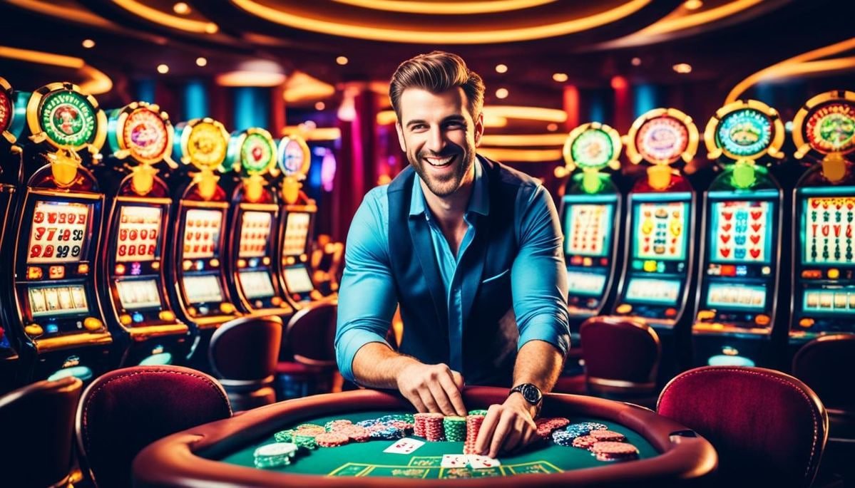 Antarmuka aplikasi demo judi untuk Android dengan menu navigasi sportsbook dan live casino